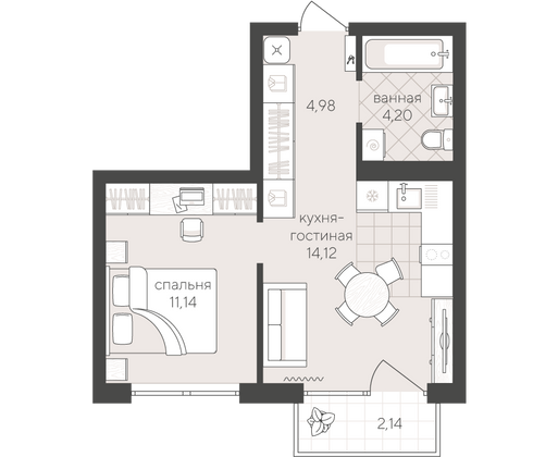 36,6 м², 1-комн. квартира, 4/4 этаж