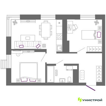 52,7 м², 2-комн. квартира, 15/27 этаж