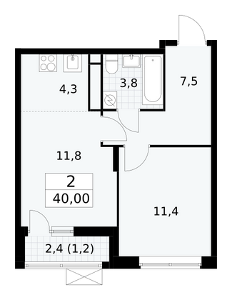 40 м², своб. планировка, 16/16 этаж