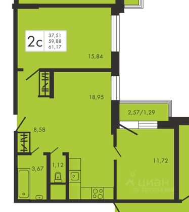 Продажа 2-комнатной квартиры 64 м², 3/23 этаж