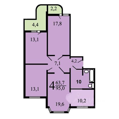 Продажа 4-комнатной квартиры 95 м², 3/12 этаж