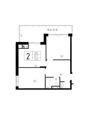 Продажа 2-комнатной квартиры 65 м², 2/4 этаж
