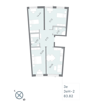 Продажа 3-комнатной квартиры 83,8 м², 2/16 этаж