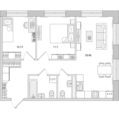 Продажа 2-комнатной квартиры 60,8 м², 3/4 этаж