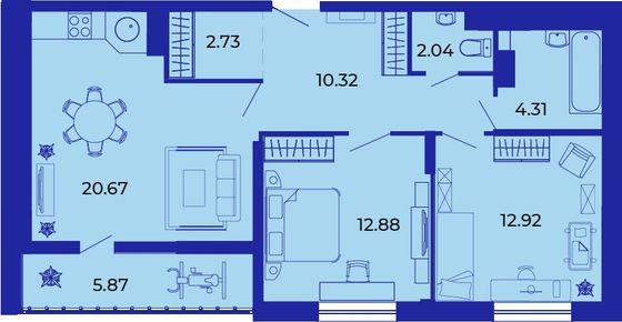 Продажа 2-комнатной квартиры 71,7 м², 9/15 этаж