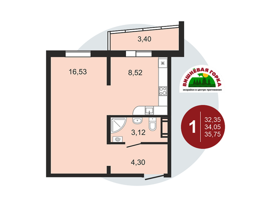 Продажа 1-комнатной квартиры 35,9 м², 9/11 этаж
