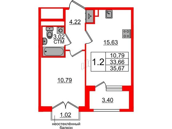 Продажа 1-комнатной квартиры 33,7 м², 2/4 этаж