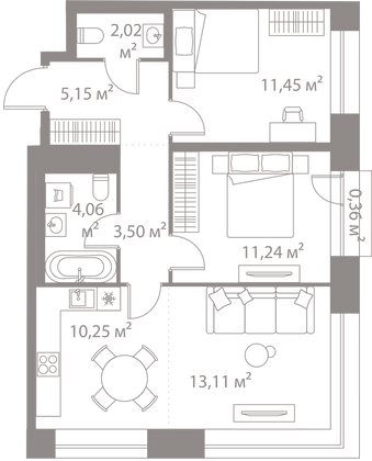 Продажа 2-комнатной квартиры 61,1 м², 10/25 этаж