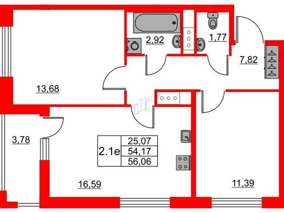 Продажа 2-комнатной квартиры 54,2 м², 2/11 этаж