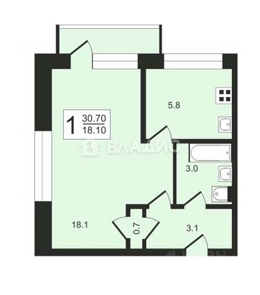 Продажа 1-комнатной квартиры 30,8 м², 2/5 этаж