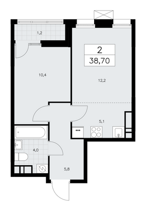 38,7 м², своб. планировка, 13/18 этаж