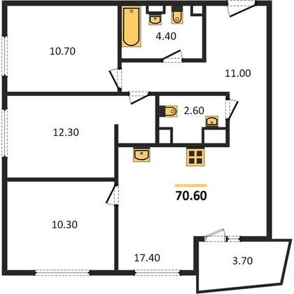 Продажа 3-комнатной квартиры 70,6 м², 4/29 этаж