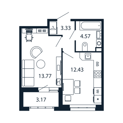 Продажа 1-комнатной квартиры 33,9 м², 1/13 этаж