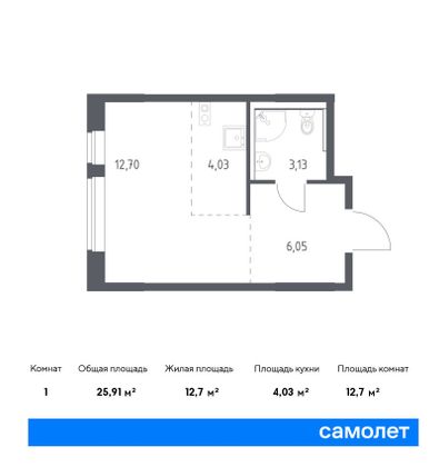 25,9 м², студия, 6/17 этаж