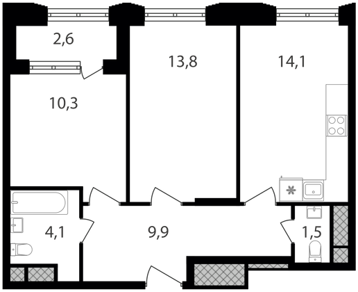 56,3 м², 2-комн. квартира, 4/30 этаж