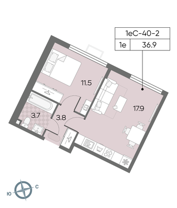 Продажа 1-комнатной квартиры 36,9 м², 2/24 этаж