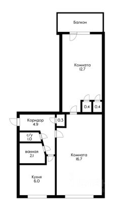 Продажа 2-комнатной квартиры 44,5 м², 4/5 этаж