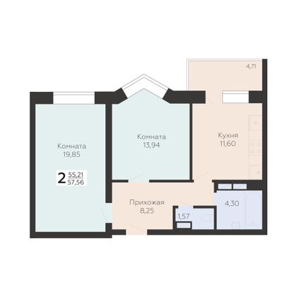 Продажа 2-комнатной квартиры 57,6 м², 3/17 этаж