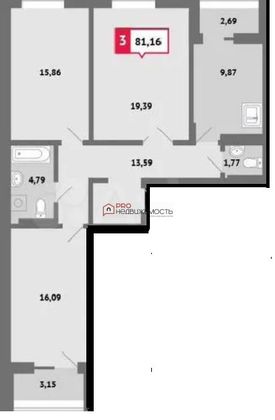 Продажа 3-комнатной квартиры 81 м², 6/10 этаж
