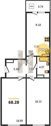 Продажа 2-комнатной квартиры 68,3 м², 6/10 этаж
