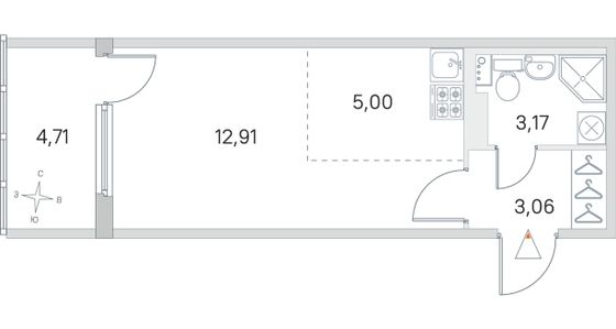 Продажа квартиры-студии 25,5 м², 2/4 этаж