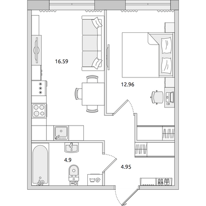 Продажа квартиры-студии 39,4 м², 1/14 этаж