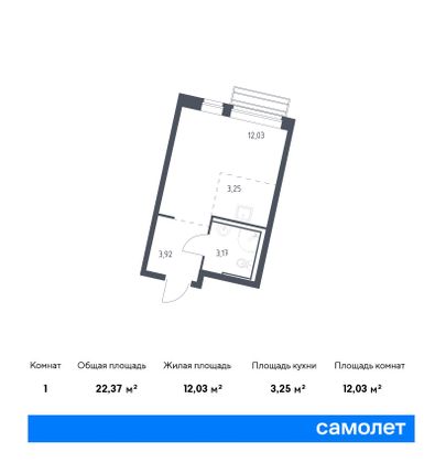 22,4 м², студия, 11/12 этаж