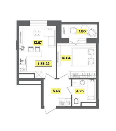 Продажа 2-комнатной квартиры 35,2 м², 7 этаж