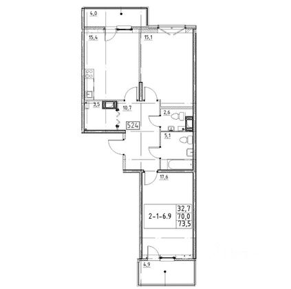 Продажа 2-комнатной квартиры 73,5 м², 12/12 этаж