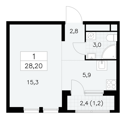 28,2 м², 1-комн. квартира, 24/30 этаж