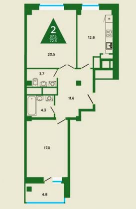 Продажа 2-комнатной квартиры 72,3 м², 12/17 этаж