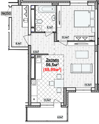 Продажа 2-комнатной квартиры 59 м², 16/19 этаж