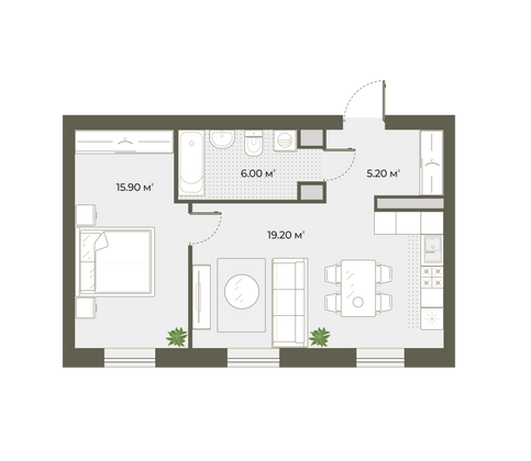 49,1 м², 1-комн. квартира, 5/6 этаж