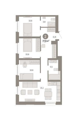 Продажа 3-комнатной квартиры 77,9 м², 4/31 этаж