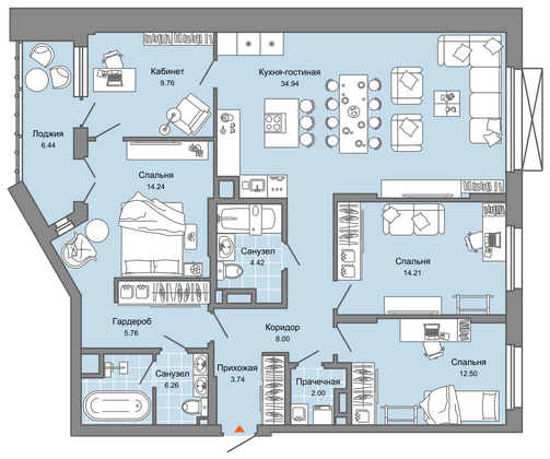 Продажа 3-комнатной квартиры 121 м², 5/8 этаж