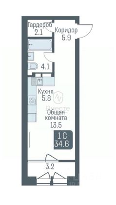 Продажа квартиры-студии 33 м², 5/8 этаж