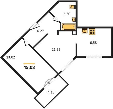 Продажа 2-комнатной квартиры 45,1 м², 4/8 этаж
