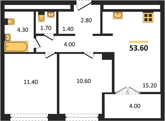 Продажа 2-комнатной квартиры 53,6 м², 21/31 этаж