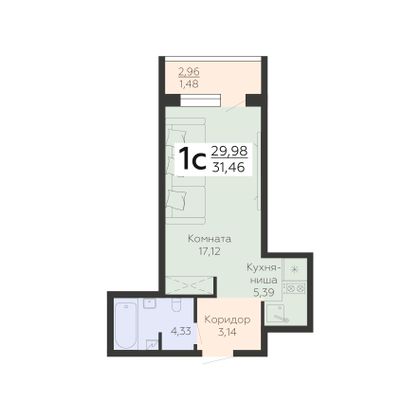 Продажа 1-комнатной квартиры 31,5 м², 2/24 этаж