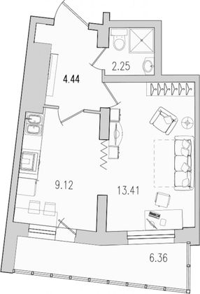 Продажа 1-комнатной квартиры 35,8 м², 16/22 этаж