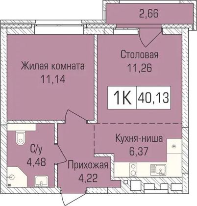 39,9 м², 1-комн. квартира, 1/9 этаж