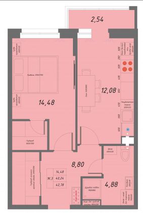 41,5 м², 1-комн. квартира, 4/8 этаж