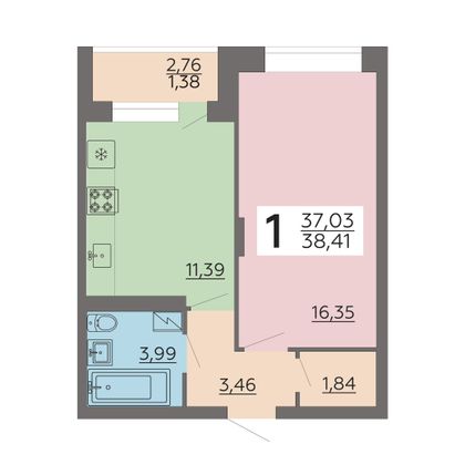 Продажа 1-комнатной квартиры 38,4 м², 20/24 этаж