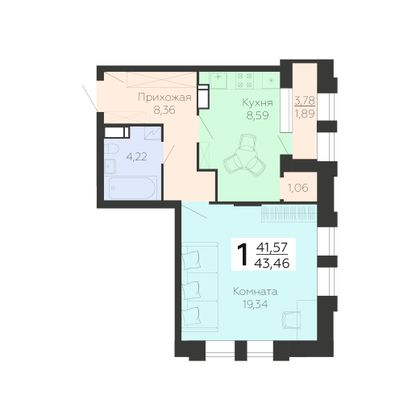 Продажа 1-комнатной квартиры 43,5 м², 14/21 этаж