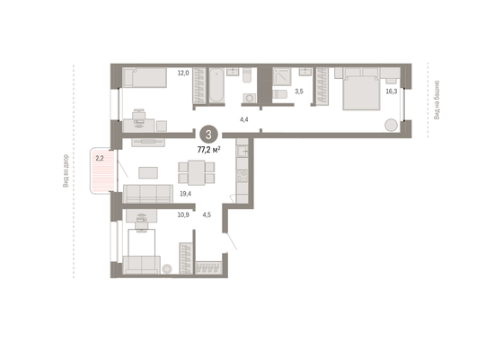 77,2 м², 3-комн. квартира, 7/9 этаж