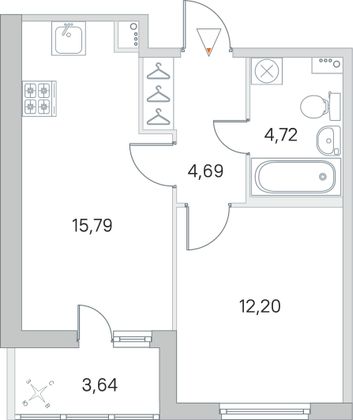 Продажа 1-комнатной квартиры 39,2 м², 2/8 этаж