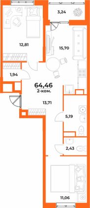 64,5 м², 2-комн. квартира, 2/10 этаж