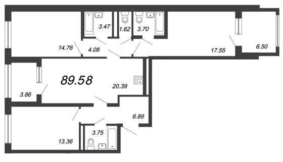 Продажа 4-комнатной квартиры 89,6 м², 3/4 этаж