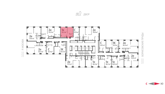 Продажа 1-комнатной квартиры 35,3 м², 28/52 этаж