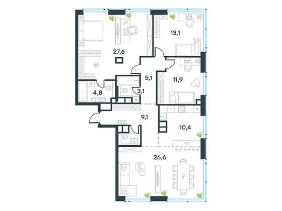 Продажа 4-комнатной квартиры 113,8 м², 30/32 этаж